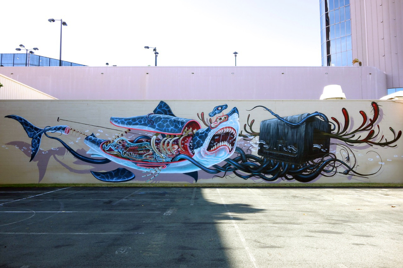 Illustration for article titled Anatomical murals take us inside man-eating sharks and cartoon rabbits